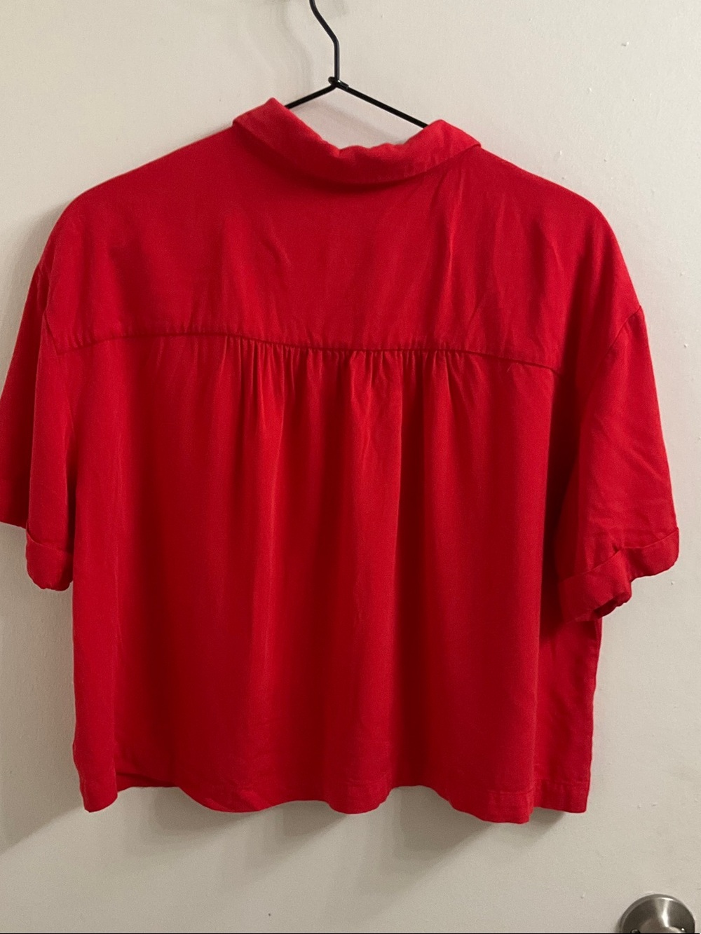Rose & Olive Red Short-Sleeve Button Front Crop Top - Picture 3 of 3